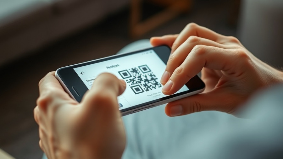 Smartphone scanning QR code during business name registration.