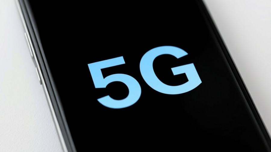 Futuristic 5G smartphone displayed against a black background.