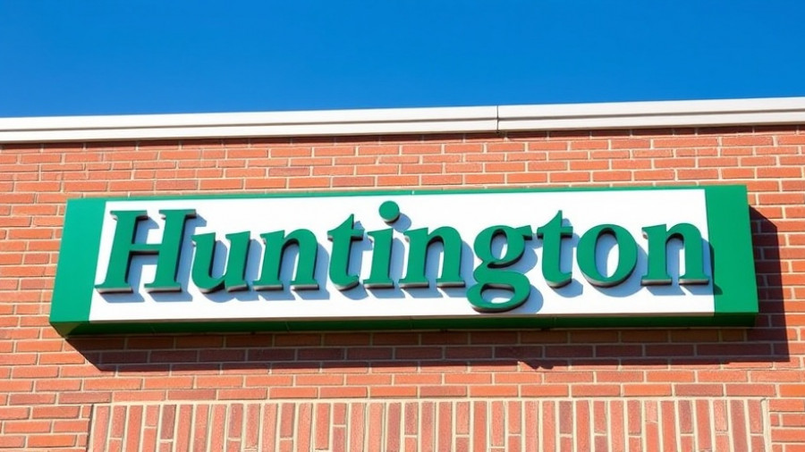 Huntington bank sign on brick wall symbolizes Huntington Cadence Bank merger.
