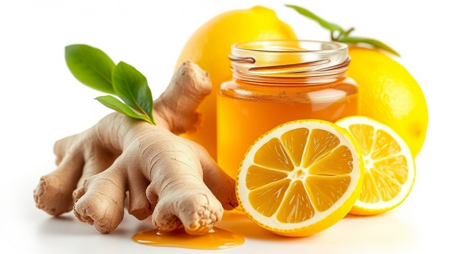 Fresh lemon, ginger, and honey for skin health benefits