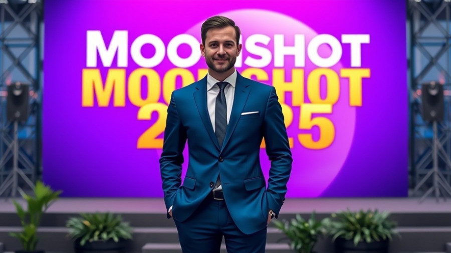 Confident man at Moonshot event promoting unified financial ecosystem Africa.