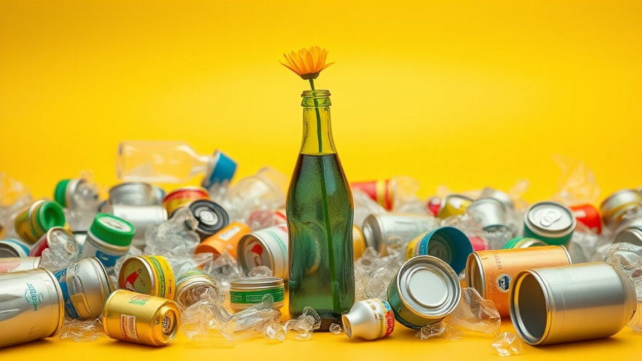 Plastic recycling technology concept with crushed containers and flower.