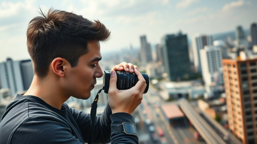 Young man adjusting camera lens on rooftop; exploring how Zoom is shaping the future of sports.