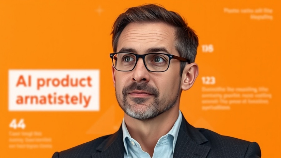 Building AI Startups: Expert discusses AI product strategies on orange backdrop.
