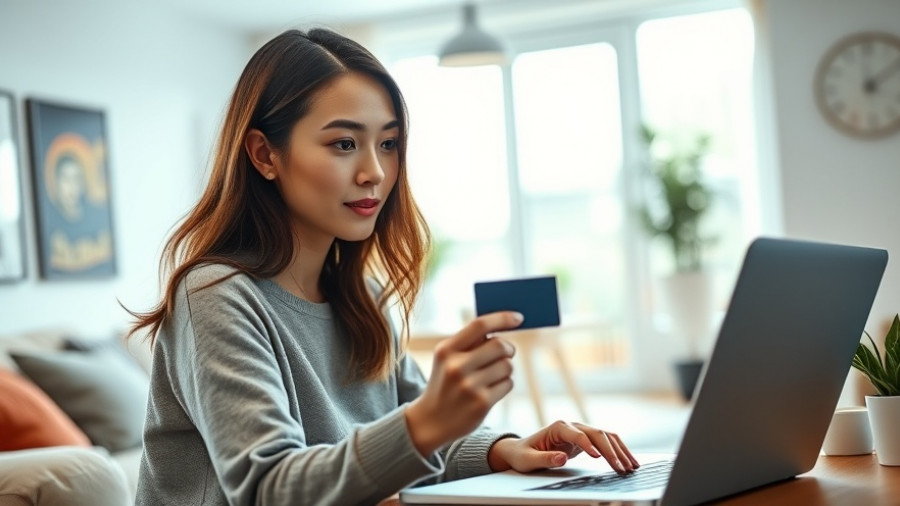 Young woman using laptop for Hyatt Vacation Club bonus points offer.