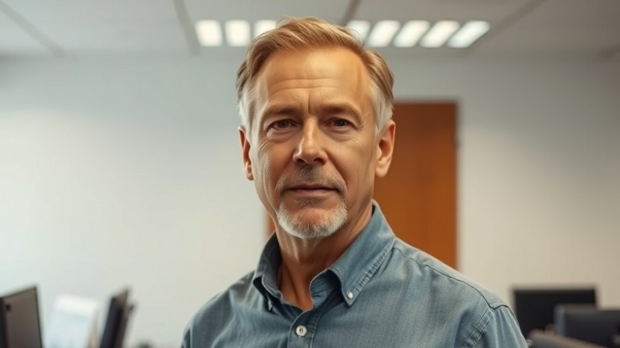 Middle-aged man confidently looking at camera in an office setting.
