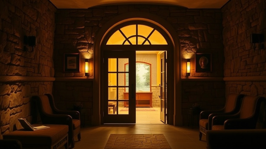 Entrance to Stillwater Spa at Hyatt Regency Lake Tahoe with stone walls.