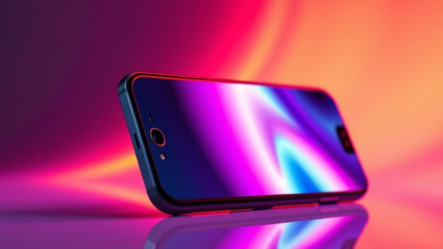 Modern budget smartphone with vibrant display in neon lighting.