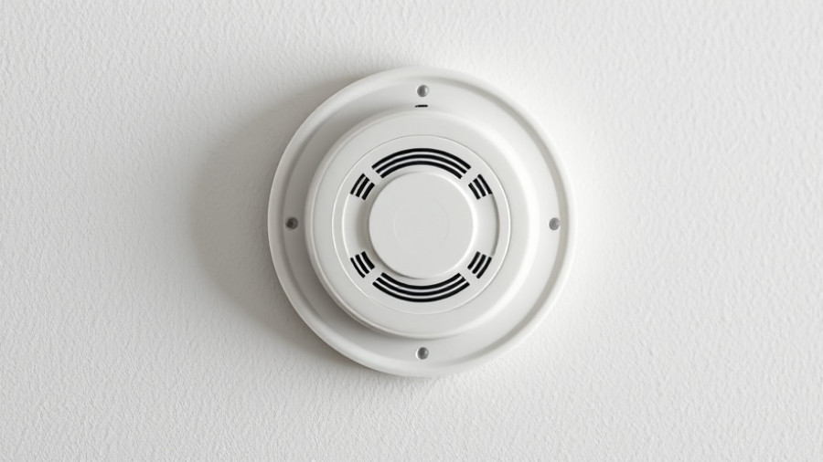 Smoke detector on textured wall for safety checks.