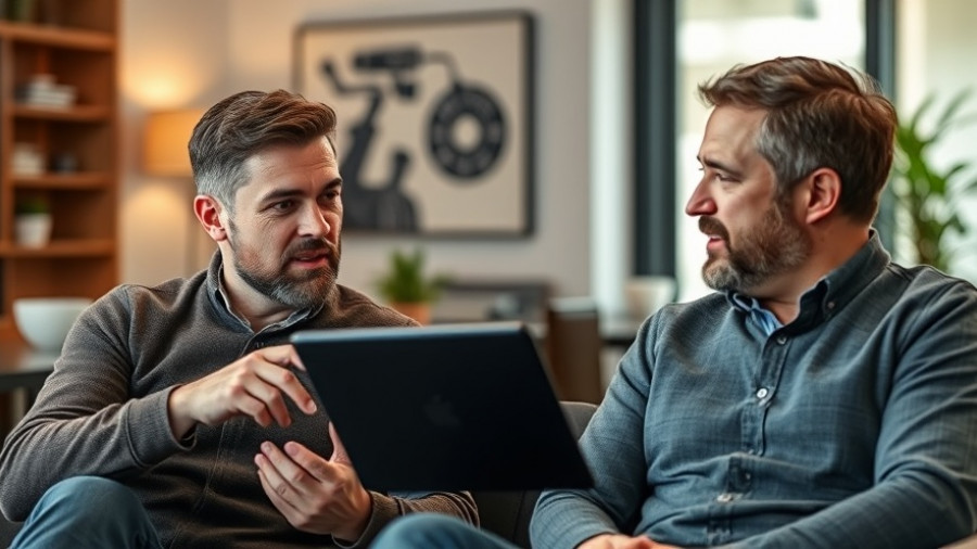 Two men discussing technology related to Microsoft AI energy challenges in a modern setting.