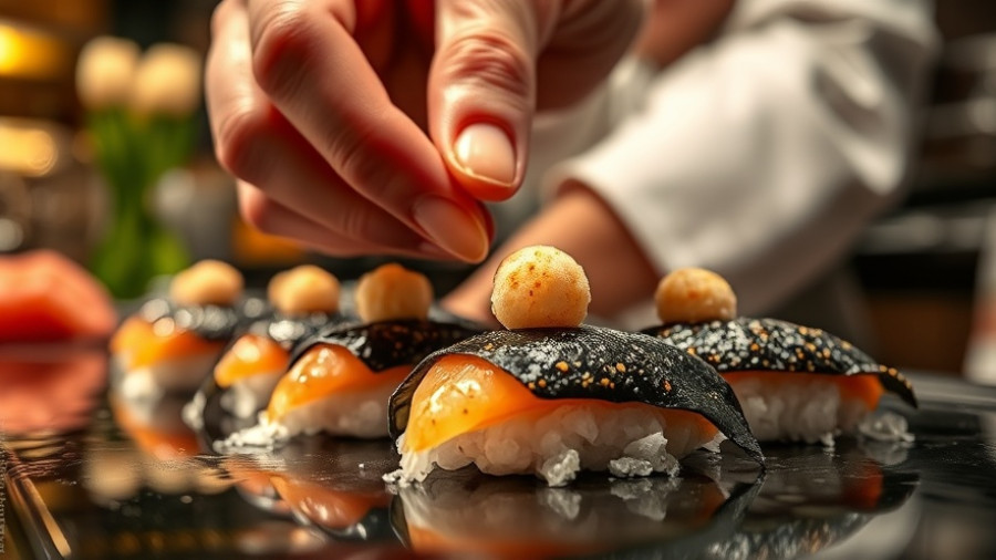Exquisite sushi preparation at a Michelin Guide restaurant in Austin.
