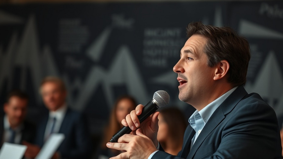 Speaker discussing affordable payment methods in Africa at business event.