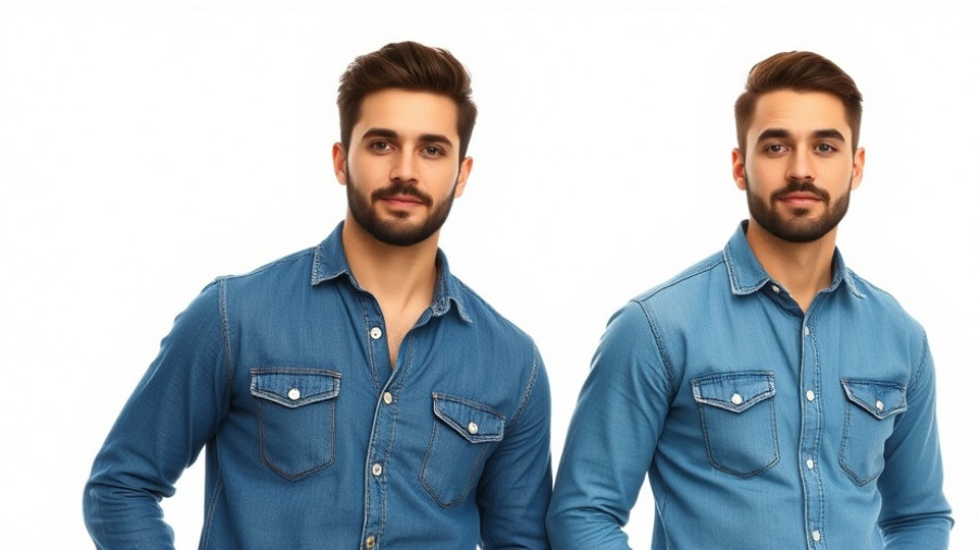 Confident men in denim discussing AI in film production.