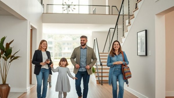 Family touring a modern home, illustrating why some homes sell faster.