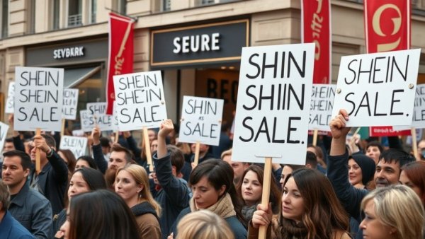 Protest against Suspend Shein Sales France outside a store