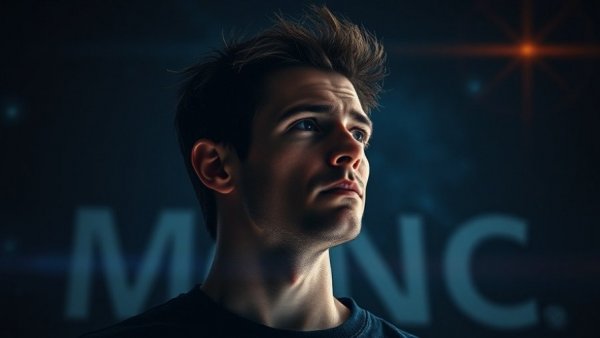 Male figure contemplating artificial superintelligence concept.