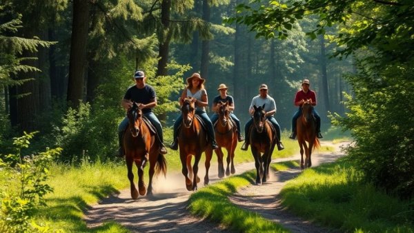 Horse riders enjoying a forest trail ride in Brevard, NC.