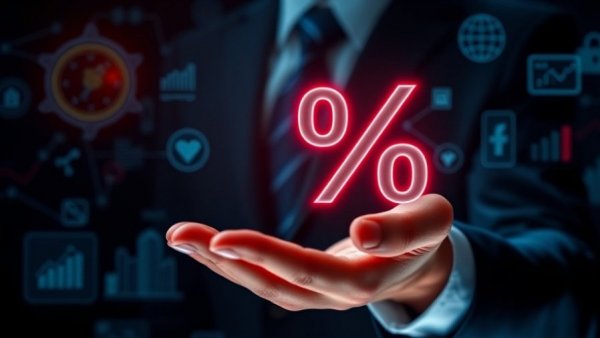 Concept of interest rate impact, glowing percentage symbol in hand.