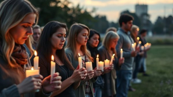 Vigil for UPS cargo jet crash with solemn participants holding candles.