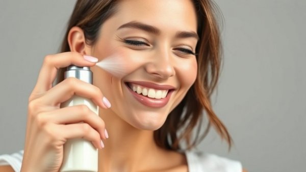 Woman applying Perfect B3 Niacinamide Spray, smiling softly.
