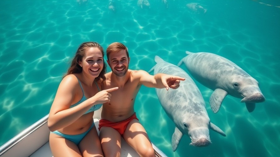Vibrant sign with cartoon manatee promoting conservation, best places to see Florida manatees.