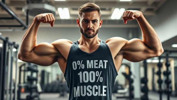 Muscular man in gym showcasing plant-based strength, Veterans Day plant-based diet.