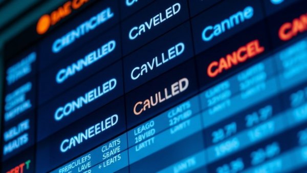 Flight status board showing canceled flights due to disruptions.