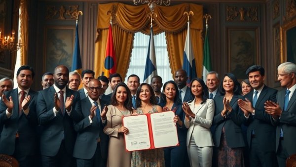 Florida government shutdown reactions scene, formal group applauding.