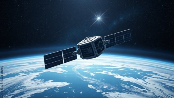 Advanced satellite representing data centers in space, orbiting Earth.