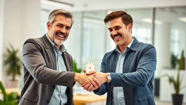 Smiling couple finalizing home purchase in office, temporary buydowns.