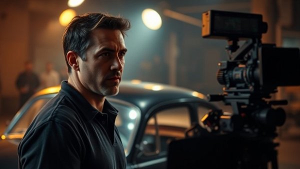 Director on set for Edgar Wright X-Men movie, cinematic night scene.