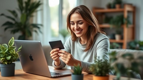 Woman maximizing shopping portals for Black Friday deals online.