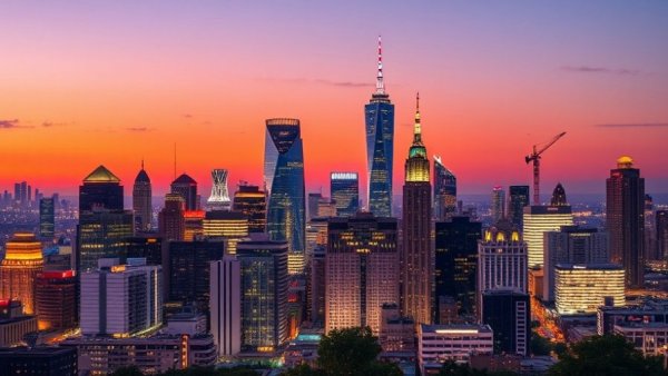 Vibrant cityscape showcasing Triangle Food Scene 2025 at twilight.