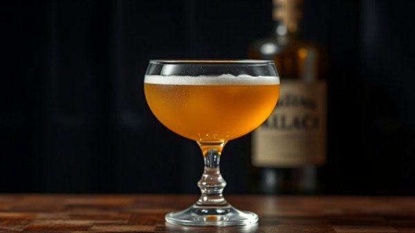 Elegant cocktail in a coupe glass against a dark, moody background.