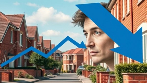 Suburban homes with economic trend symbols depicting post-shutdown real estate boom.