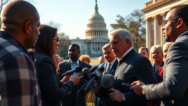 People at press conference discussing Epstein Files Transparency Act outside Capitol.