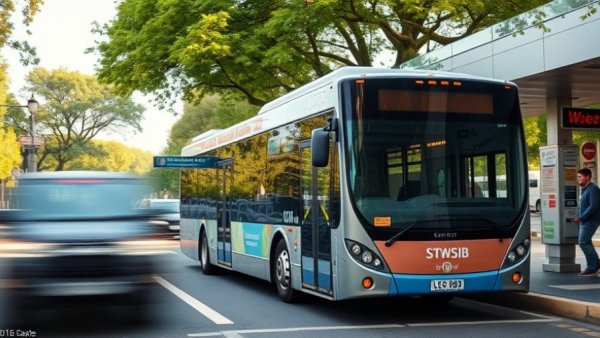 Modern transit bus at stop in CapMetro Transit Plan 2035 setting.