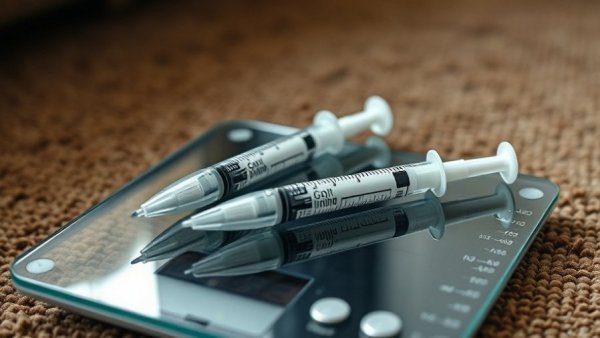 Medical injection pens on a scale in fitness industry innovation.