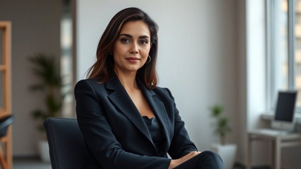 Professional woman in an office setting, related to smart menstrual cups.