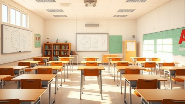 Empty classroom with neatly arranged desks and textbooks, Polk County teacher pay tax referendum focus.