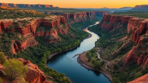 Scenic southern Utah canyon river landscape at dusk.