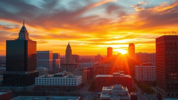 Raleigh skyline during sunset.