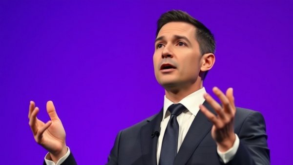 Confident speaker discussing AI customer service solutions.