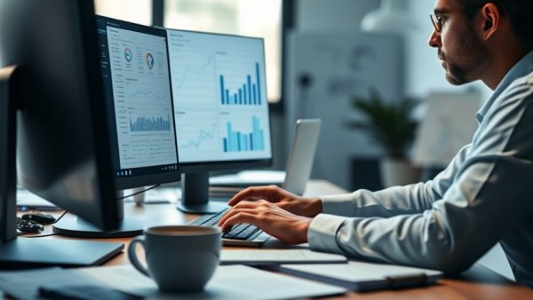 Professional analyzing data, concept of Microsoft Office software discount.