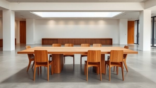 Transformer Table technology: modern wooden table in minimalist room