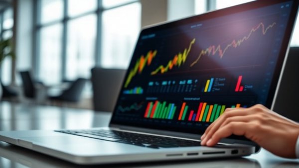 Professional analyzing CRM data patterns for client retention on a laptop.