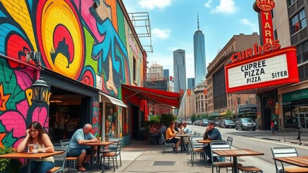 Unique attractions in Austin: vibrant mural and pizza spot.