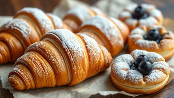 Ciccio Bomba Italian bakery Austin pastries including croissants and blueberry danish.