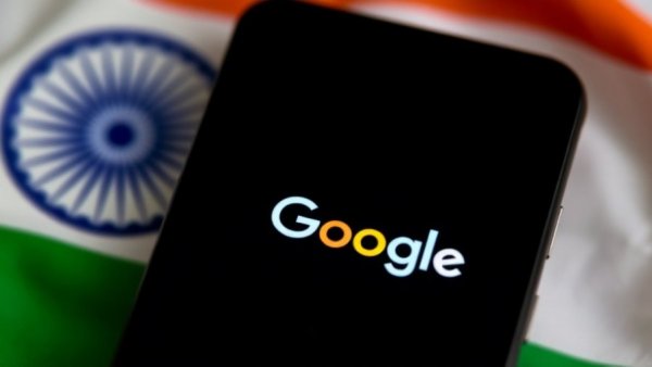 Smartphone with Google logo against India flag background highlighting India AI startups funding