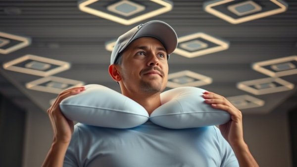Man demonstrating cooling pillow technology, Never Flip Your Pillow Again.
